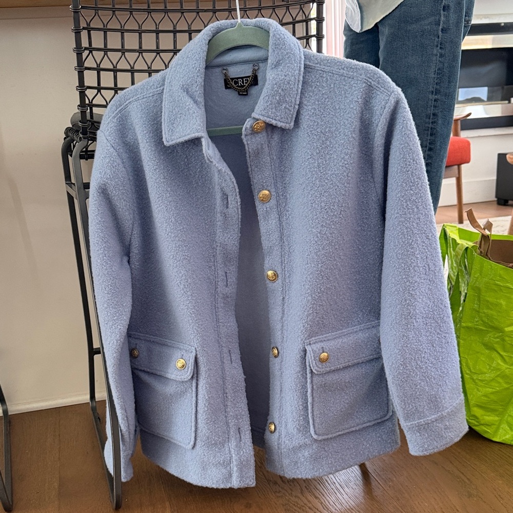 J. Crew Pale Blue Teddy Fleece Button Jacket